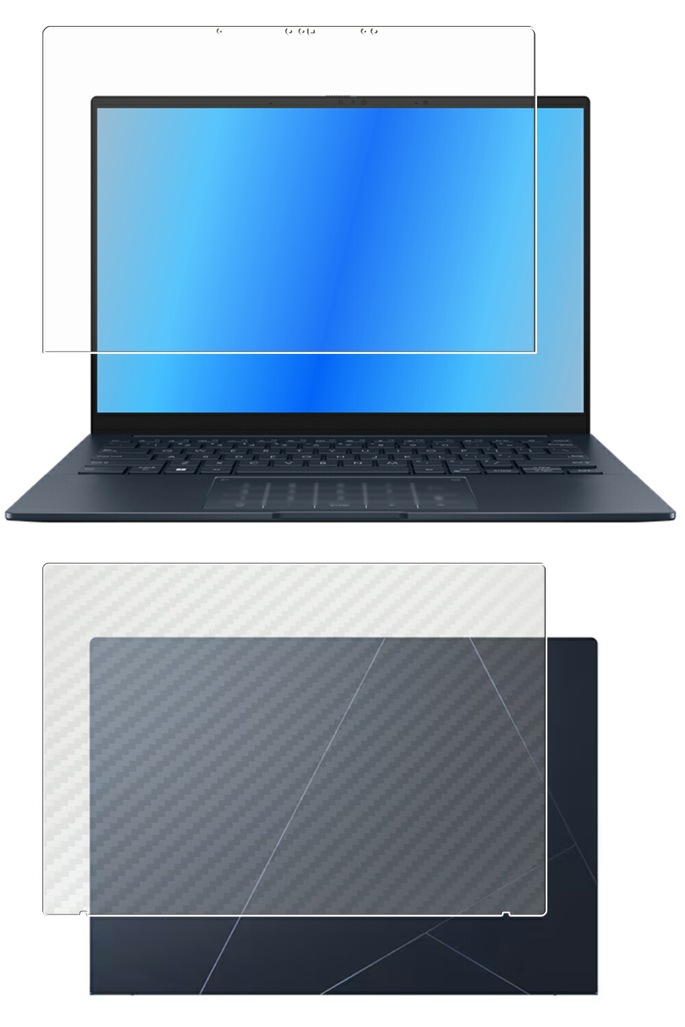 【2枚組(画面+天板)】ASUS Zenbook 14 OLED UX3405 2024年タッチモデル 用 [N35] 高硬度 9H ブルーライトカット クリア 液晶 保護 フィルム ＋ カーボン調 天板 保護フィルム ★ エイスース ゼンブック フォーティーン オーレッド
