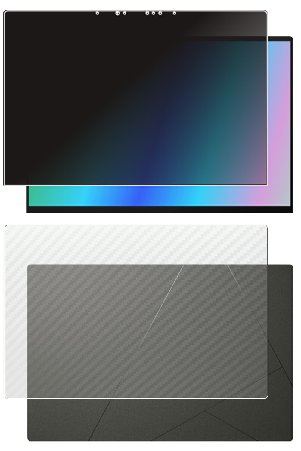 【2枚組(画面+天板)】ASUS Zenbook S 14 UX5406 2024年真似形 用 [N35] 4way のぞき見押しとどめる 秘め事防御すること 液晶 防御すること 写真フィルム ＋ 炭素調 天板 防御すること写真フィルム ★ エイスース ゼンブック エス フォーティーン