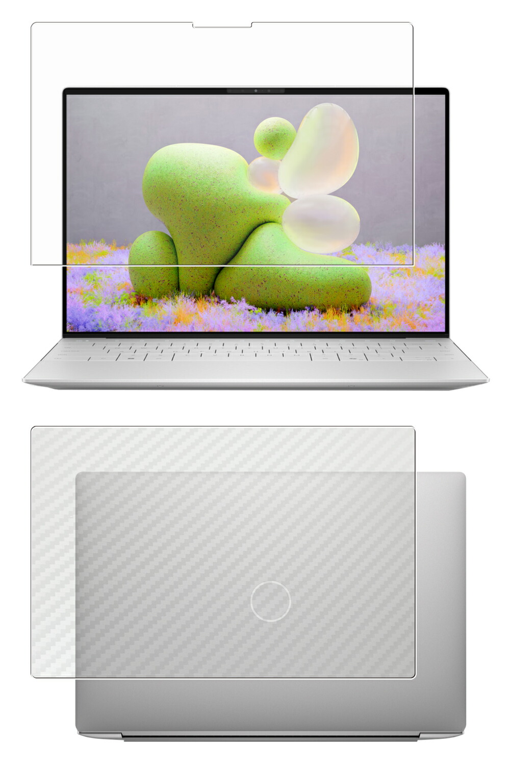【2枚組(画面+天板)】Dell XPS 13 9350 / 9345 / 9341 / 9340 2024年モデル 3KOLEDディスプレイ 用 [N35] 高硬度 9H ブルーライトカット クリア 液晶 保護 フィルム ＋ カーボン調 天板 保護フィルム ★
