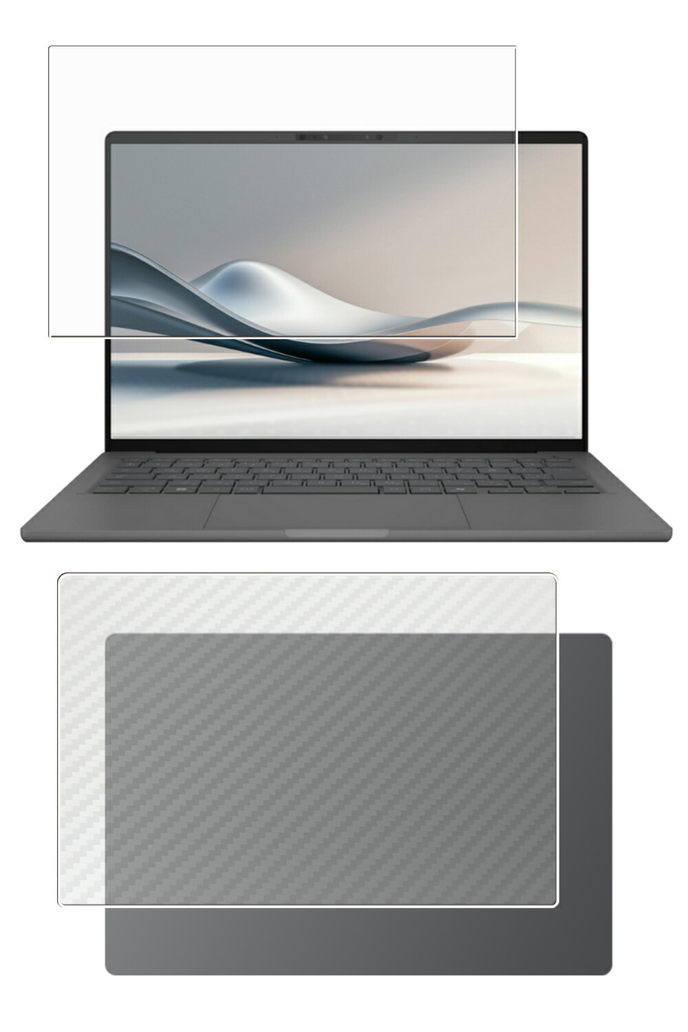 【2枚組(画面+天板)】ASUS Zenbook SORA UX3407 2025年モデル 用 [N35] AR/マット ハイブリッド 高機能 反射低減 保護フィルム ＋ カーボン調 天板 保護フィルム ★ エイスース ゼンブック ソラ