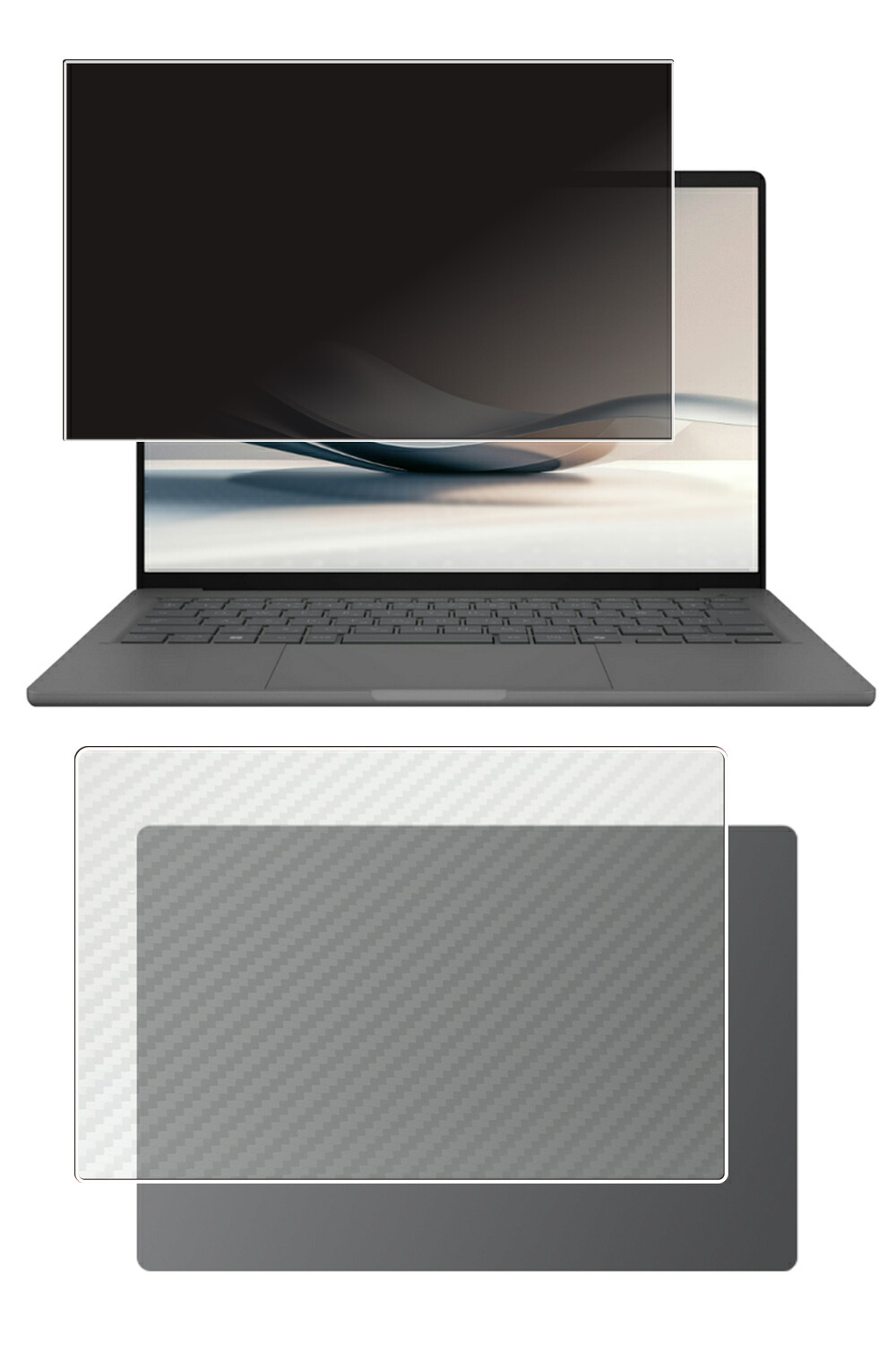 【2枚組(画面+天板)】ASUS Zenbook SORA UX3407 2025年モデル 用 [N35] 4way のぞき見防止 プライバシー保護 液晶 保護 フィルム ＋ カーボン調 天板 保護フィルム ★ エイスース ゼンブック ソラ｜モバイルマスター