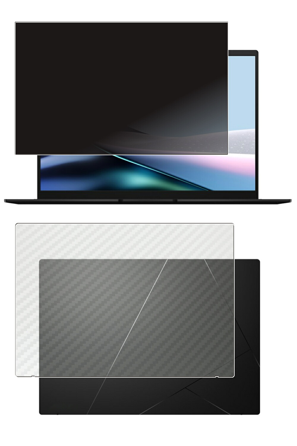 【2枚組(画面+天板)】ASUS Zenbook 14 UM3406 2025年モデル 用 [N35] 4way のぞき見防止 プライバシー保護 液晶 保護 フィルム ＋ カーボン調 天板 保護フィルム ★ エイスース ゼンブック フォーティーン｜モバイルマスター