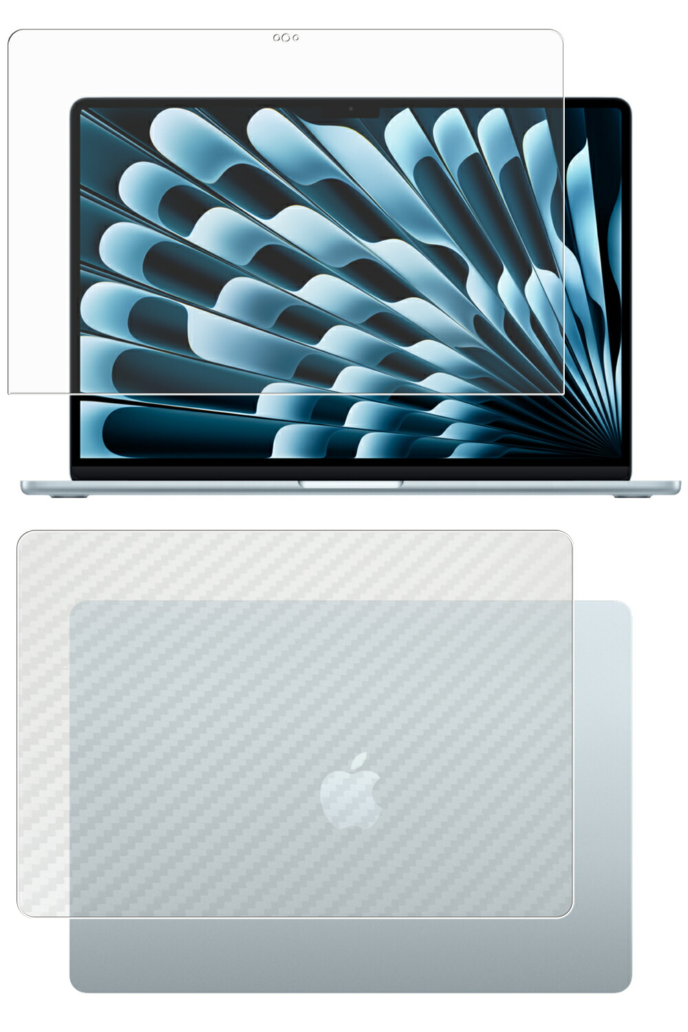 【2枚組(画面+天板)】MacBook Air M4 2025 15インチ 用 [N35] AR/マット ハイブリッド 高機能 反射低減 保護フィルム ＋ カーボン調 天板 保護フィルム ★ アップル マックブック エアー エムフォー
