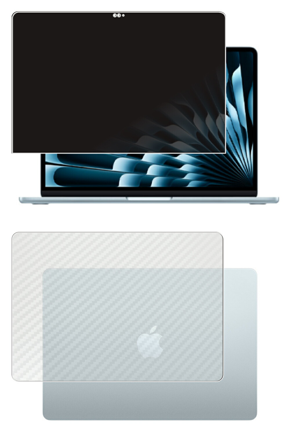 【2枚組(画面+天板)】MacBook Air M4 2025 13in 用 [N35] 4way のぞき見押しとどめる 秘め事防御すること 液晶 防御すること 写真フィルム ＋ 炭素調 天板 防御すること写真フィルム ★ アップル マック読みもの 大気圏 エムフォー