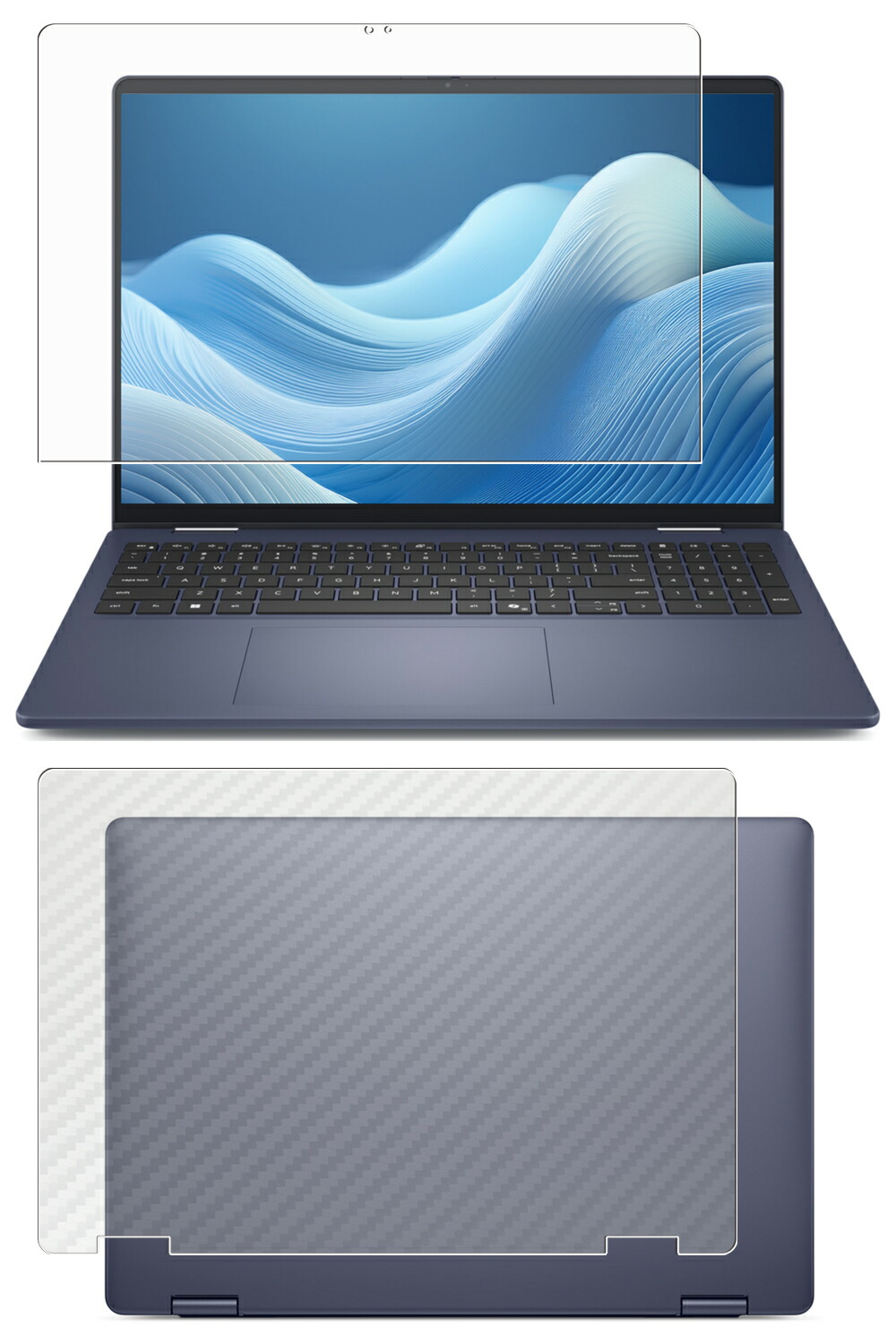 【2枚組(画面+天板)】Dell 16 Plus 2in1 2025年モデル 用 [400-280] マット 反射低減 タイプ 液晶 保護 フィルム ＋ カーボン調 天板 保護フィルム ★ デル シックスティーン プラス ツーインワン