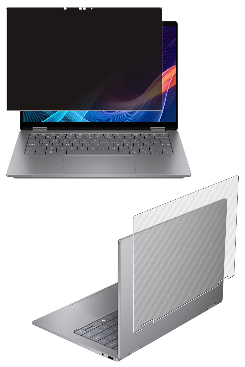 【百貨店SALE 10%OFF】【2枚組(画面+天板)】HP OmniBook X Flip 14-fk 14-fm 2025年ひな形 用 [N35] 4way のぞき見押しとどめる 非公開保護すること 液晶 保護すること 写真フィルム ＋ 炭素調 天板 保護すること写真フィルム ★