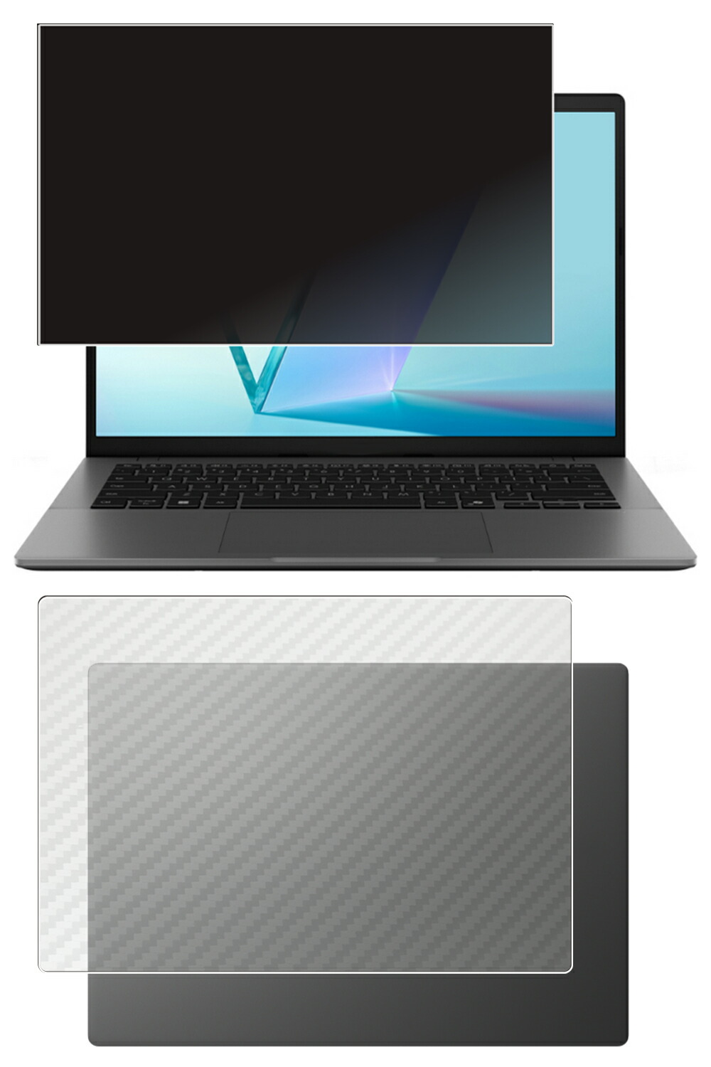 【百貨店SALE 10%OFF】【2枚組(画面+天板)】ASUS Vivobook S14 S3407 / M3407 2025年ひな形 用 [N35] 4way のぞき見押しとどめる 非公開保護すること 液晶 保護すること 写真フィルム ＋ 炭素調 天板 保護すること写真フィルム ★