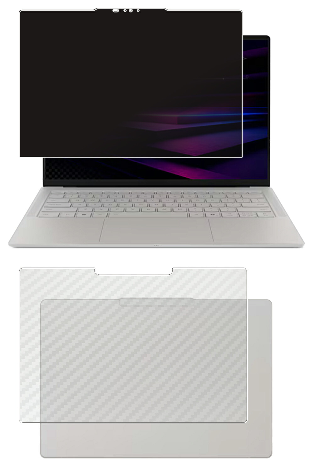 【2枚組(画面+天板)】Lenovo Yoga Slim 7i Ultra Gen 11 Aura Edition 14型 2026年青写真 用 [N35] 4way のぞき見押しとどめる 秘め事保護すること 液晶 保護すること 写真フィルム ＋ 炭素調 天板 保護すること写真フィルム ★