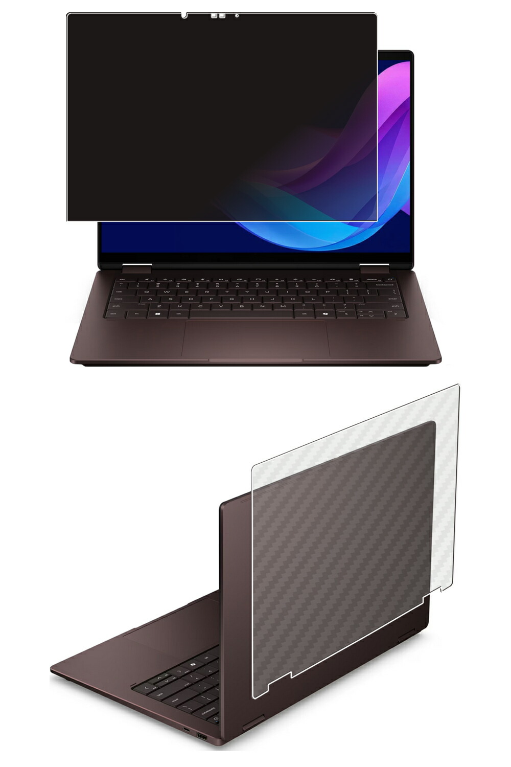 【百貨店SALE 10%OFF】【2枚組(画面+天板)】HP OmniBook X Flip 14-kb 14-キロサイクル 2026年ひな形 用 [N35] 4way のぞき見押しとどめる 非公開保護すること 液晶 保護すること 写真フィルム ＋ 炭素調 天板 保護すること写真フィルム ★