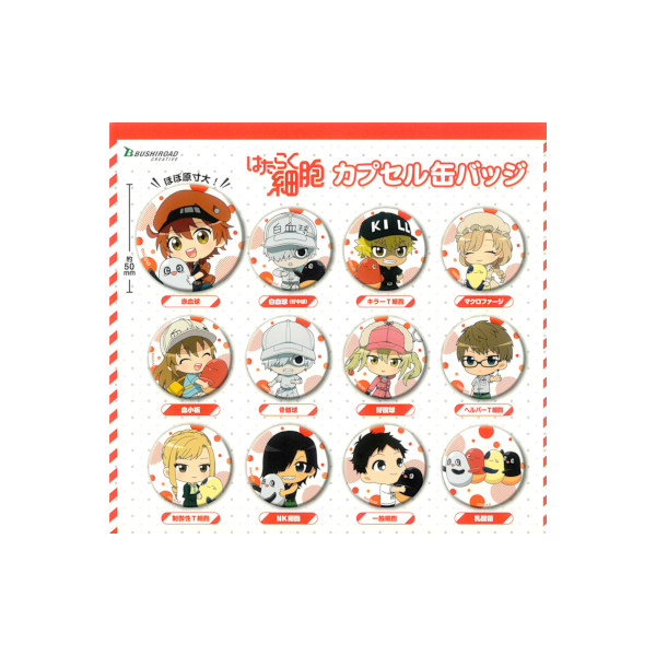 はたらく細胞カプセル缶バッジ　全12種ブシロードクリエイティブガチャポン　ガシャポン　ガチャガチャ画像