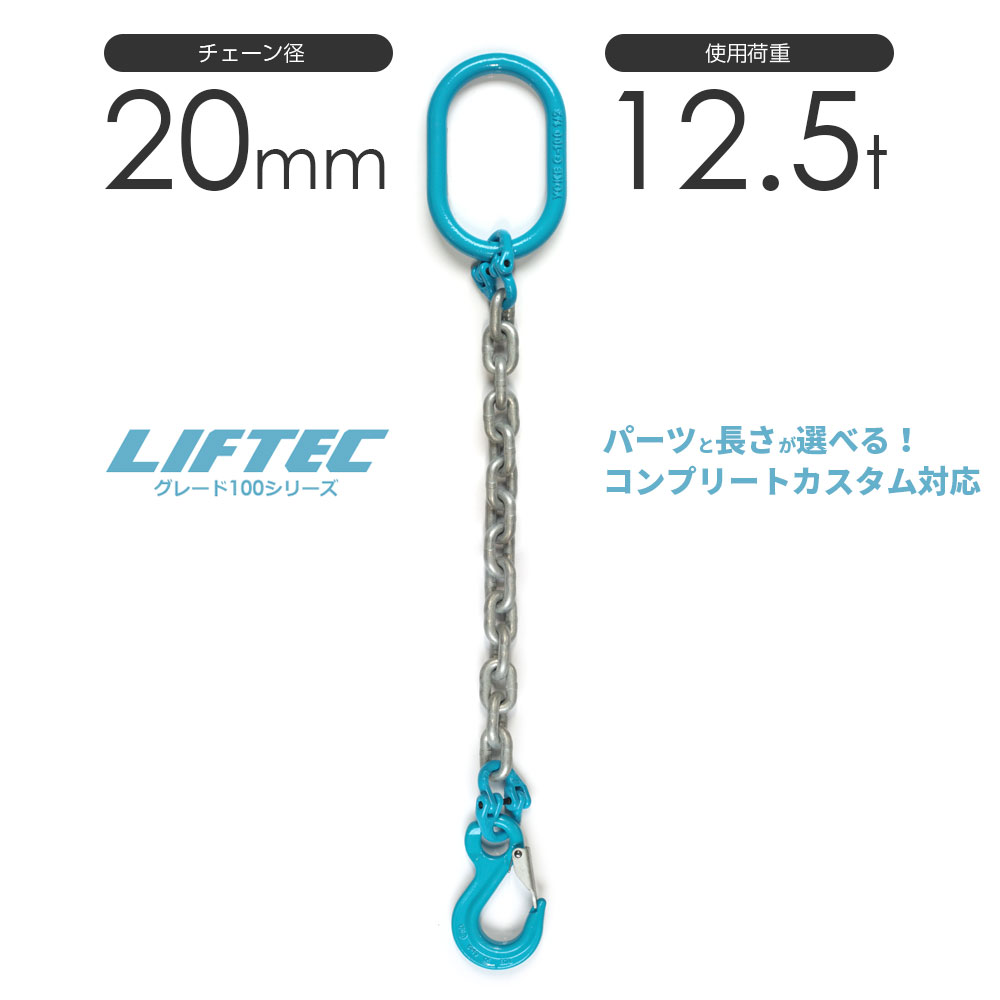1本吊りチェーンスリング 特注WEBカスタム 当て嵌める掛け目:12.5t φ20粍 リフテック G100チェーンスリング