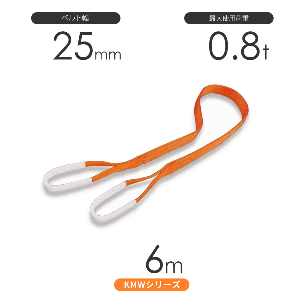 国産ナイロンスリング KMWシリーズ（1色） 両端アイ形（E型）幅25mm×6m 使用荷重:0.8t 丸善織物