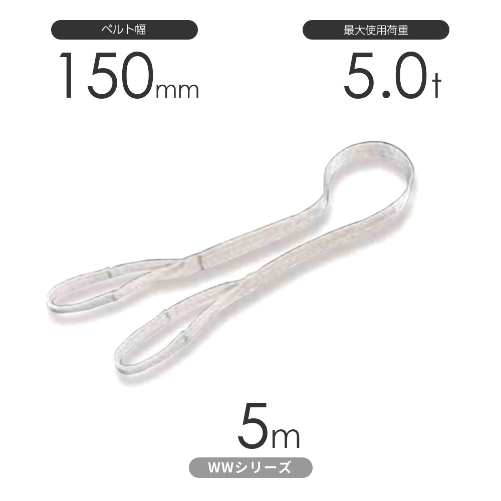 国産ナイロンスリング WWつづき物（未染め付ける） 両端目玉形（E型）幅150mm×5m 当て嵌める掛け目:5.0t 丸善織り地