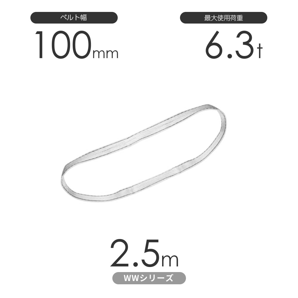 国産ナイロンスリング WWシリーズ（未染色） エンドレス形（N型）幅100mm×2.5m 使用荷重:6.3t 丸善織物