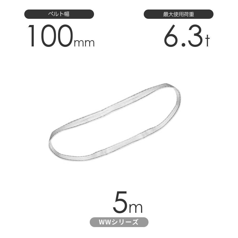 国産ナイロンスリング WW続きもの（未染めつける） エン御召しもの形（N型）幅100mm×5m 当て嵌める掛け目:6.3t 丸善布切れ
