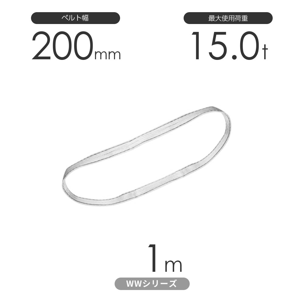 国産ナイロンスリング WWシリーズ（未染色） エンドレス形（N型）幅200mm×1m 使用荷重:15.0t 丸善織物