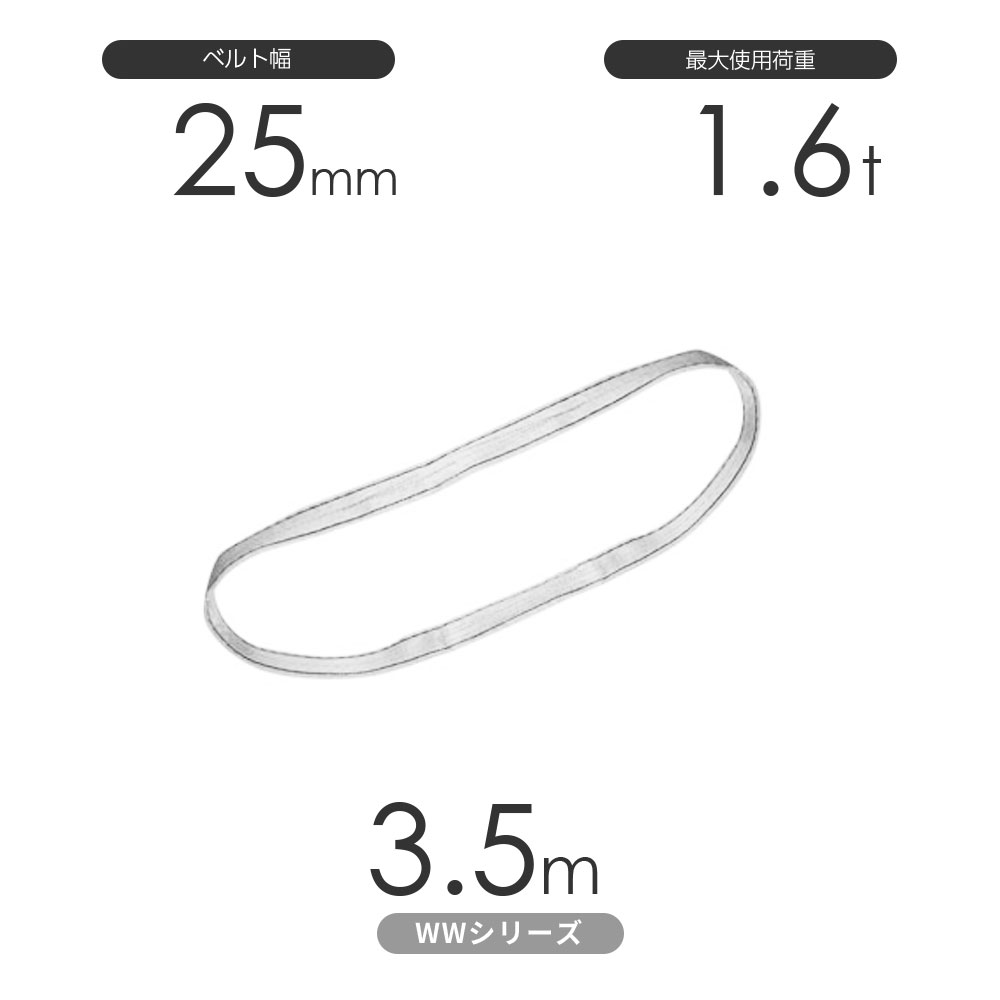 国産ナイロンスリング WWシリーズ（未染色） エンドレス形（N型）幅25mm×3.5m 使用荷重:1.6t 丸善織物 4,417円
