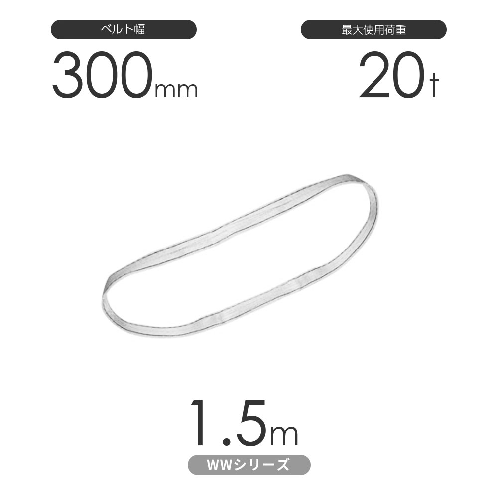 国産ナイロンスリング WWシリーズ（未染色） エンドレス形（N型）幅300mm×1.5m 使用荷重:20t 丸善織物