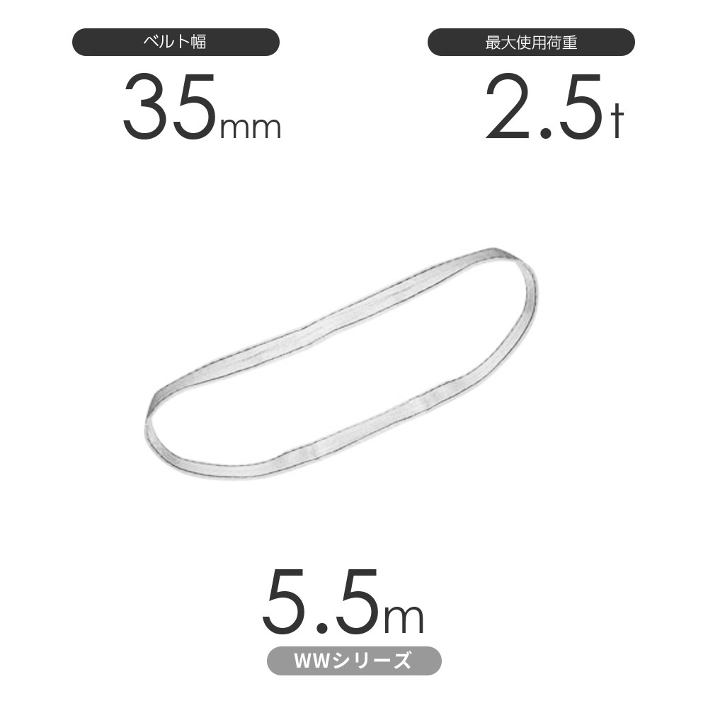 国産ナイロンスリング WWシリーズ(未染色) エンドレス形(N型)幅35mm×5.5m 使用荷重:2.5t 丸善織物|モノツール 店