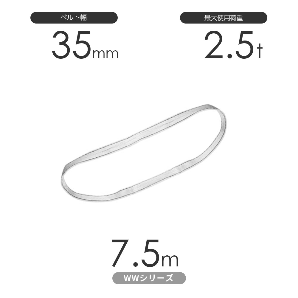 国産ナイロンスリング WWシリーズ（未染色） エンドレス形（N型）幅35mm×7.5m 使用荷重:2.5t 丸善織物