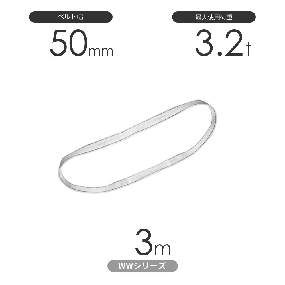 国産ナイロンスリング WWシリーズ（未染色） エンドレス形（N型）幅50mm×3m 使用荷重:3.2t 丸善織物 6,761円