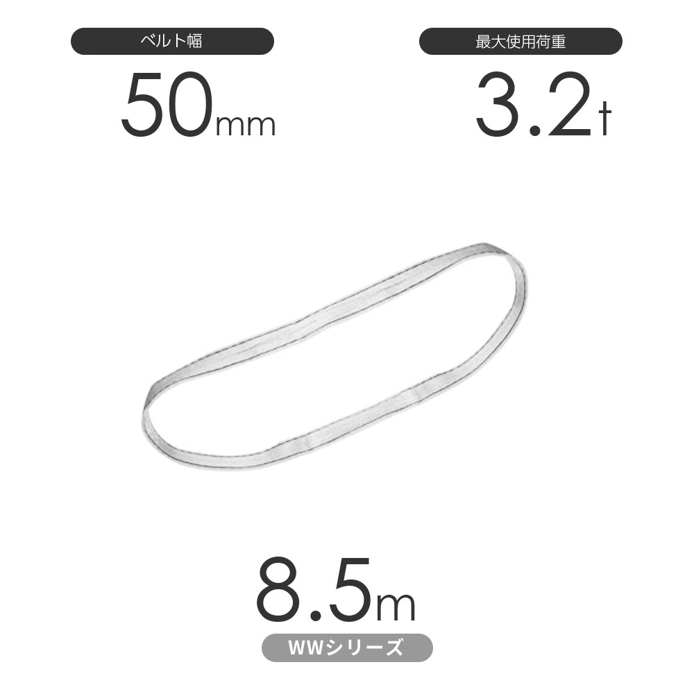 国産ナイロンスリング WWつづき物（未染め付ける） エンお召しもの形（N型）幅50mm×8.5m 当て嵌める掛け目:3.2t 丸善織り地