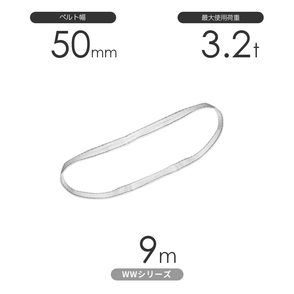 国産ナイロンスリング WW続きもの（未染めつける） エン御召しもの形（N型）幅50mm×9m 当て嵌める掛け目:3.2t 丸善布切れ