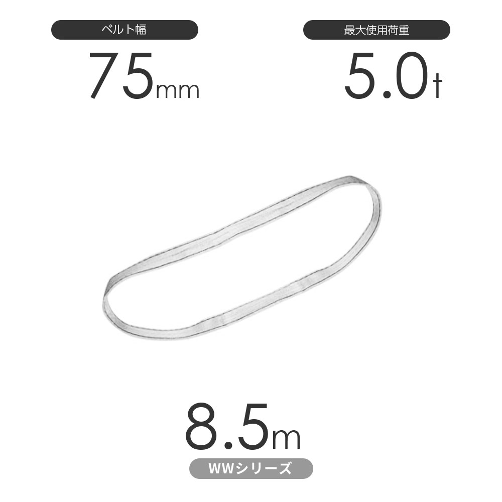 国産ナイロンスリング WWシリーズ(未染色) エンドレス形(N型)幅75mm×8.5m 使用荷重:5.0t 丸善織物|モノツール 店
