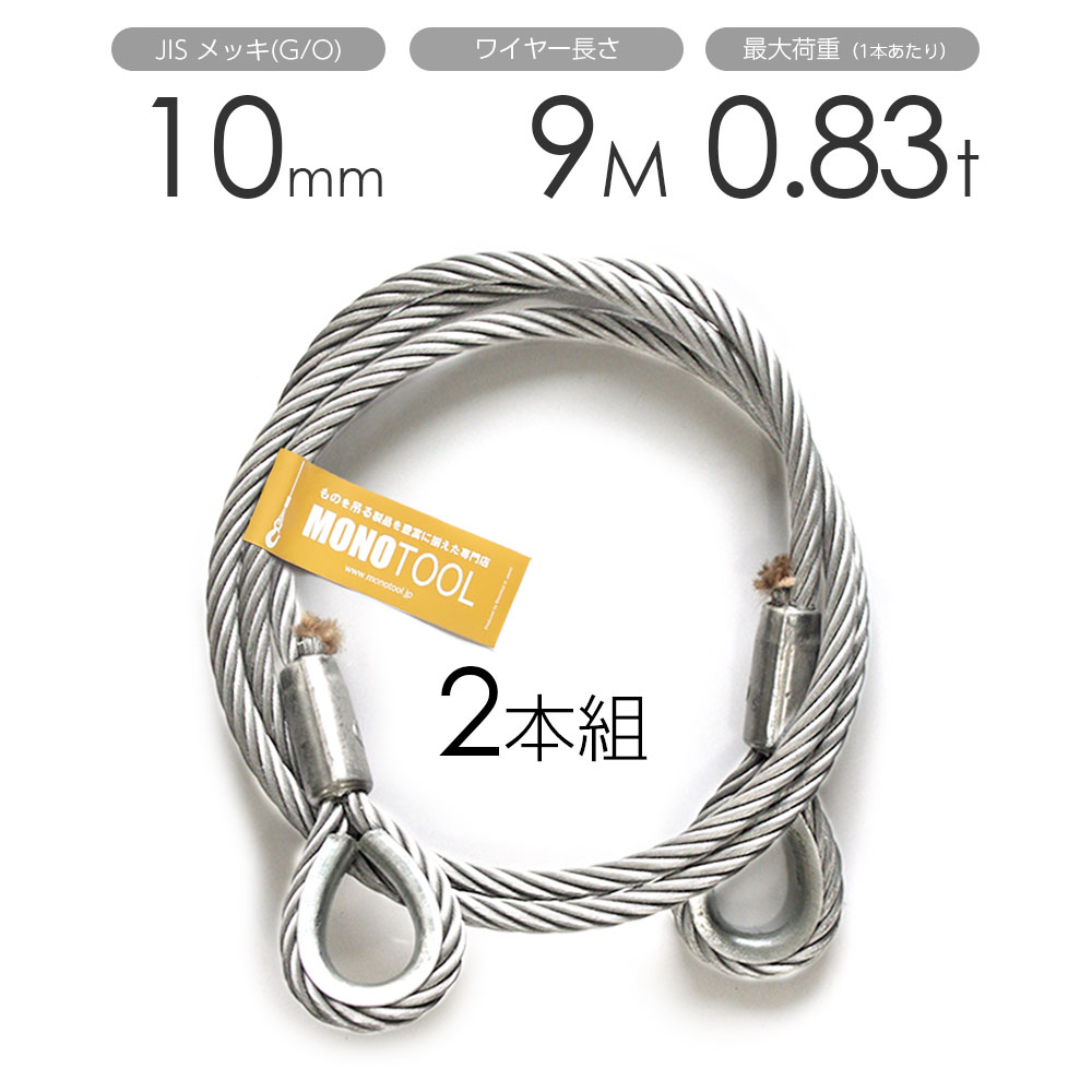 玉掛け鉄条 2本組 両シンブル メッキ 10mmx9m