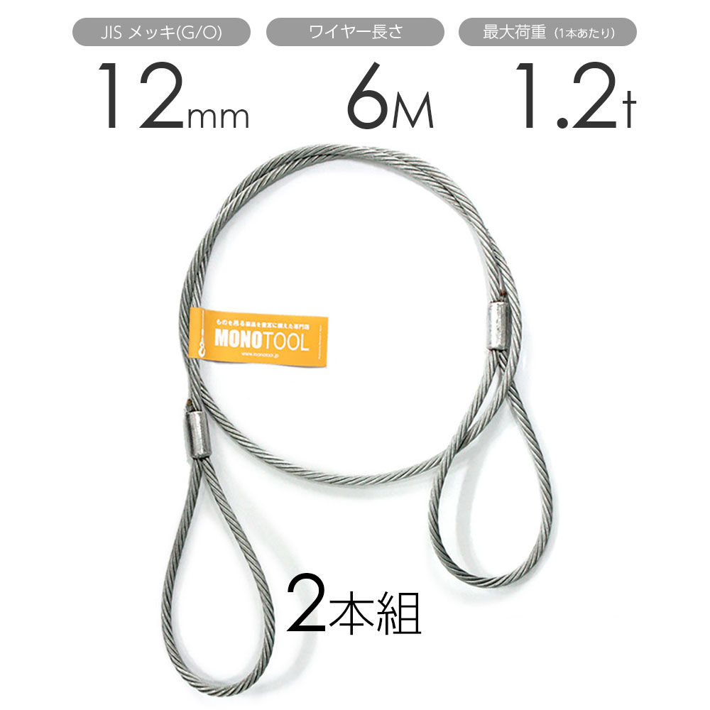 玉掛けワイヤー 2本組 両アイロック加工 メッキ 12mmx6m