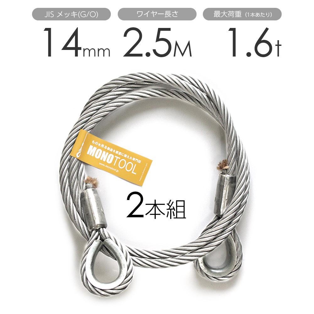 玉掛け導線 2本組 両シンブル メッキ 14mmx2.5m