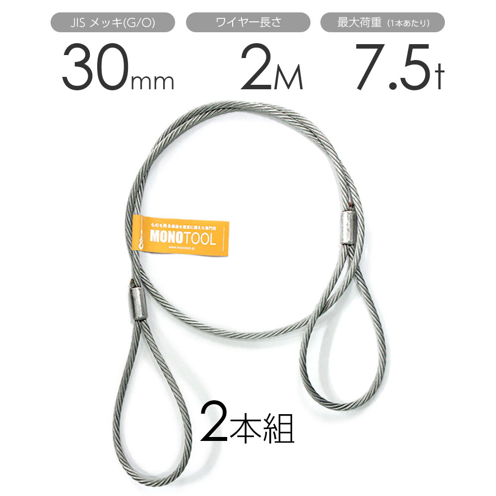 玉掛けワイヤー 2本組 両アイロック加工 メッキ 30mmx2m|モノツール 店