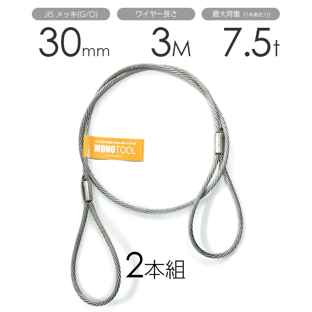 玉掛けワイヤー 2本組 両アイロック加工 メッキ 30mmx3m