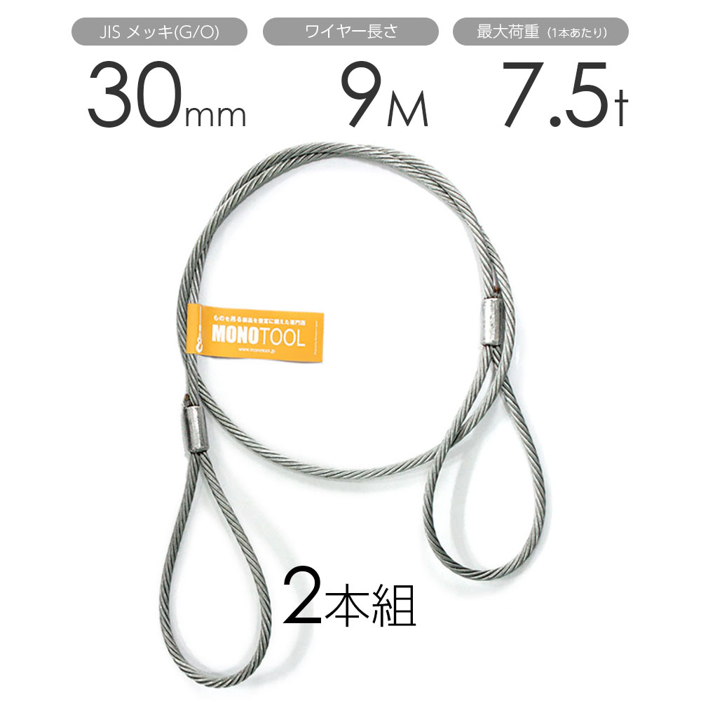 玉掛けワイヤー 2本組 両アイロック加工 メッキ 30mmx9m|モノツール 店
