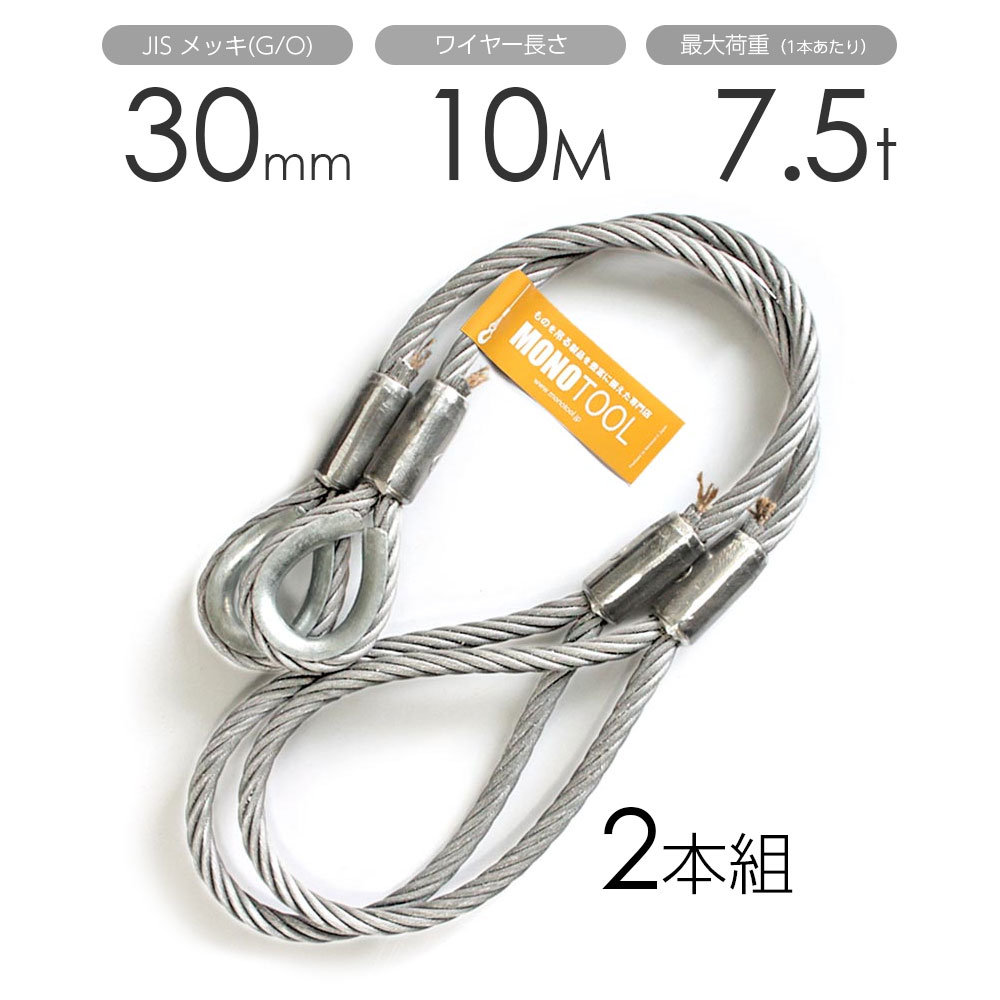 玉掛け導線 2本組 片シンブル・片眼球 メッキ 30mmx10m その他-DIY・工具