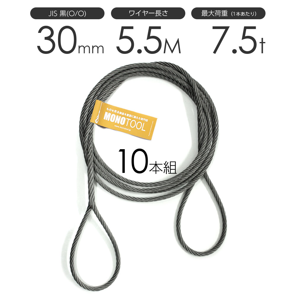 超ポイントアップ祭 玉掛けワイヤロープ（10本組） 12mmx1m 両アイ加工 