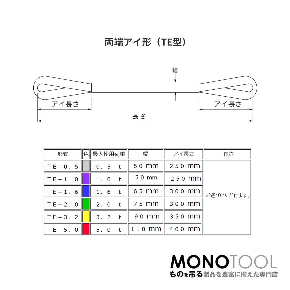 楽天市場】国産ソフトスリング トップスリング 両端アイ形（TE型）使用荷重:5.0t×10m 赤色：モノツール 楽天市場店