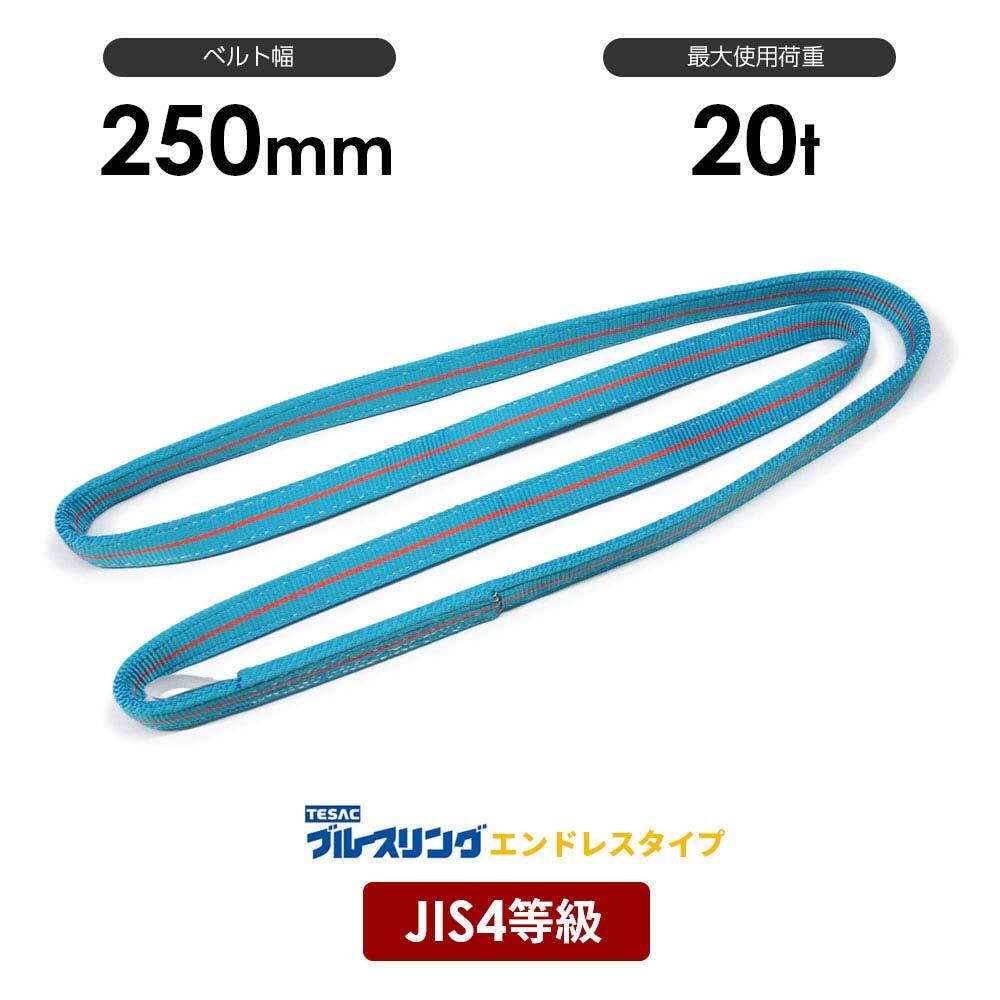 ブルースリング 幅250mm エンドレス形 4N JIS4等級ベルトスリング 20.0t / メーカー テザック TESAC 4等級 JIS規格 日本製 国産 スリングベルト 青色 水色 黄色 エンドレス 玉掛け 目通し吊り チョーク吊り 安全荷重 最大|モノツール 店