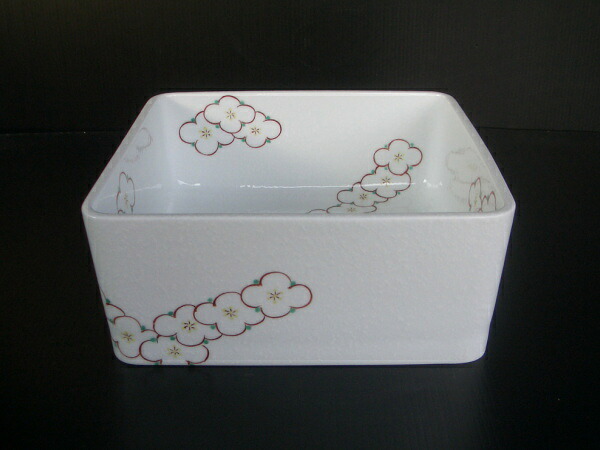 有田焼 花ツナギ(白吹き) 真四角型室内用便器器(洗面どんぶり鉢) 置き型