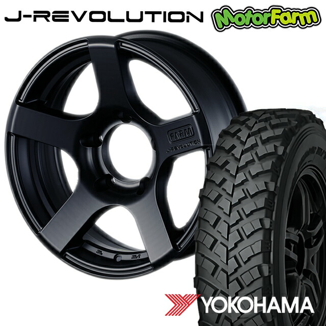 FARM J-REVOLUTION マットブラック 16×5.5J/5H-25 ヨコハマ ジオランダー MT+ ワイルドトラクション 7.00R16 ( yokohama wild traction マッドテレイン ) 4本セット画像