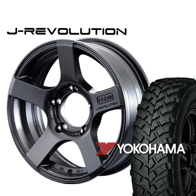 FARM J-REVOLUTION ガンメタリック 16×5.5J/5H±0 ヨコハマ ジオランダー MT+ ワイルドトラクション 7.00R16 ( yokohama wild traction マッドテレイン ) 4本セット画像