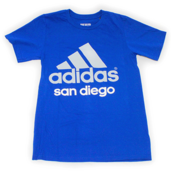 楽天市場 ワケアリ アディダス サンディエゴ Tシャツ カレッジロイヤル Adidas San Diego Tee 青 薄灰色 白 ブルー ご当地 T Shirt ティシャツ シティー メンズ 男性用 半袖 新品 即納 訳有り L エムズカンパニー