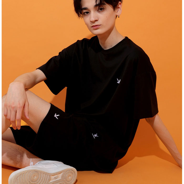 【ZI-ONx送料無料】メンズSETUPセットアップPLAYBOYプレーボーイワンポイント刺繍半袖Tシャツハーフパンツ上下セットカジュアルMLXL「P32-103.105」