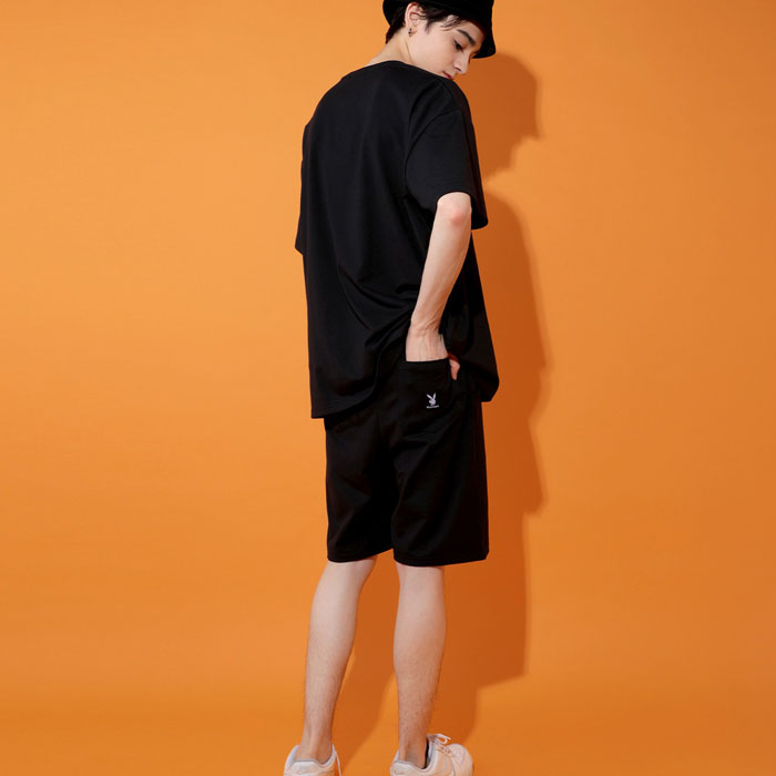 【ZI-ONx送料無料】メンズSETUPセットアップPLAYBOYプレーボーイワンポイント刺繍半袖Tシャツハーフパンツ上下セットカジュアルMLXL「P32-103.105」