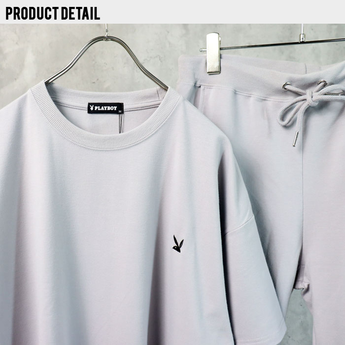 【ZI-ONx送料無料】メンズSETUPセットアップPLAYBOYプレーボーイワンポイント刺繍半袖Tシャツハーフパンツ上下セットカジュアルMLXL「P32-103.105」