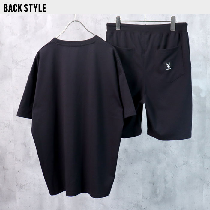 【ZI-ONx送料無料】メンズSETUPセットアップPLAYBOYプレーボーイワンポイント刺繍半袖Tシャツハーフパンツ上下セットカジュアルMLXL「P32-103.105」