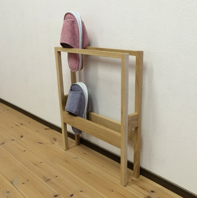 最も おしゃれな２段スリッパラック オーク材