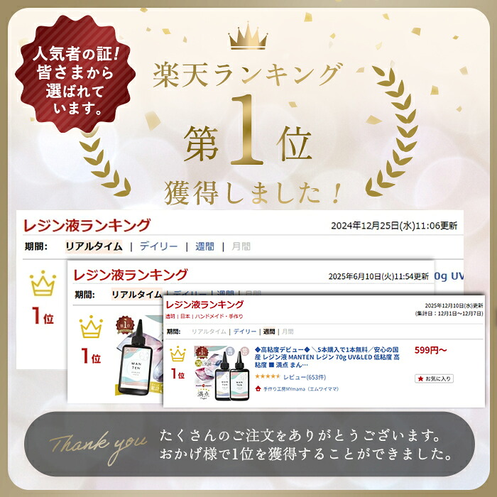 5本購入で1本無料／安心の国産 レジン液 MANTEN レジン 70g UV&LED 低 
