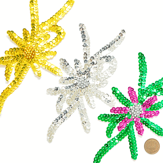 楽天市場 フラワーモチーフ スパンコールワッペン ゴールド シルバー カラフル ３色 衣装 材料 スパン モチーフ ワッペン コスチューム バトン ダンス 新体操 ビーズ キラキラ チア ポイント 手作り 手芸 ハンドメイド 手作り工房 ｍｙ ｍａｍａ