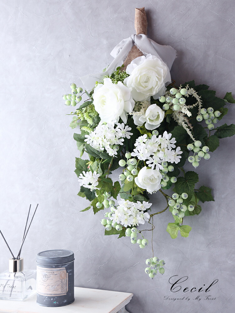 造花 セシル お洒落なお部屋を演出できます 壁掛け花束のスワッグ セシル ウェルカムリース お洒落 フラワーギフト 造花 人工観葉植物 型崩防止加工無料サービス 壁掛け 新築祝 花 観葉植物 スワッグ 新築祝 玄関リース スワッグ アートフラワー アートフラワー